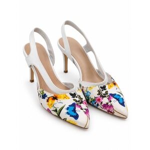 Impo Vintage Y2K White Butterfly Floral Slingback Heels Women's Size 8.5